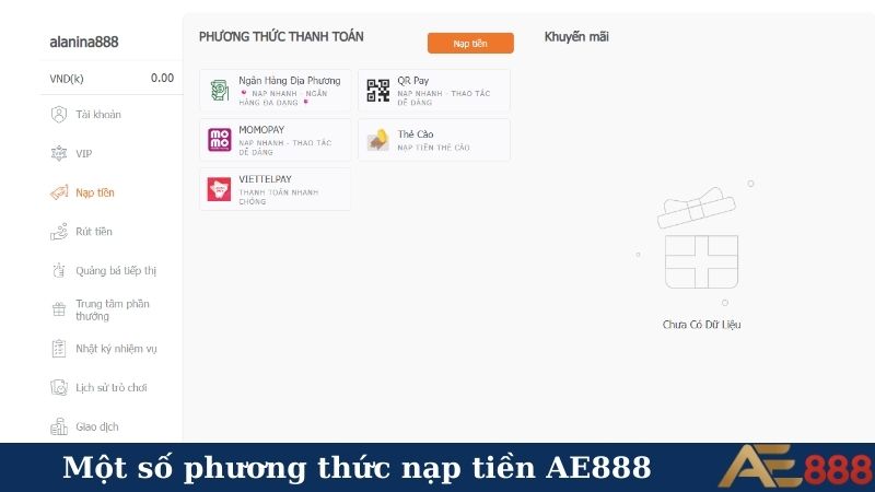 Nạp tiền AE888 - Nhận ưu đãi khủng, chơi không giới hạn! 4 Một số phương thức nạp tiền AE888